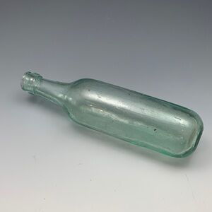 Antique Vintage Round Bottom Torpedo Glass Bottle - with Bubbles Aqua Green